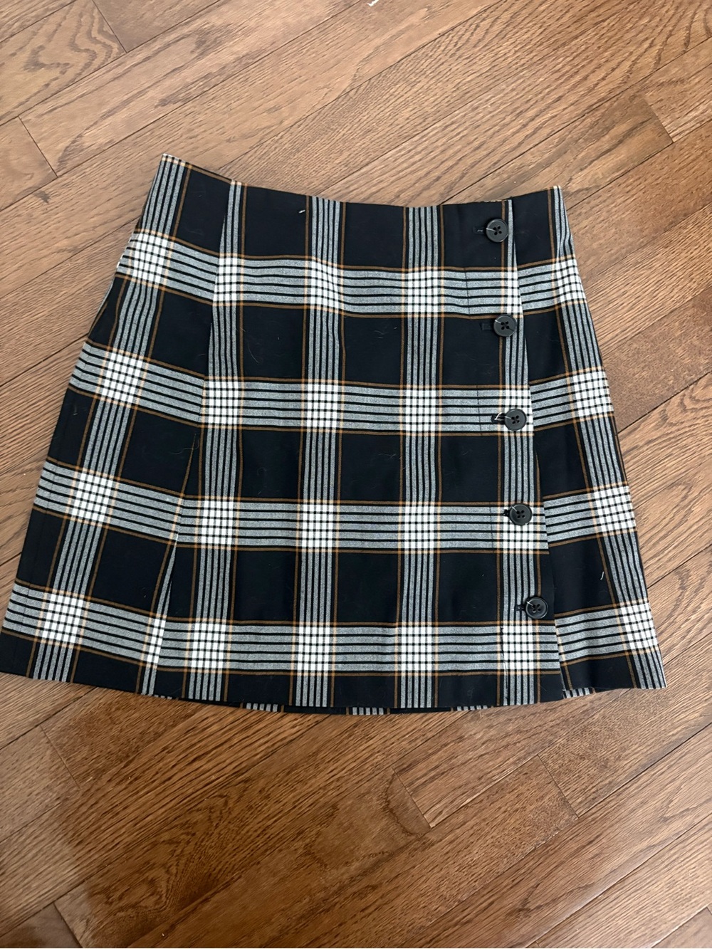 Sunday Best Black Plaid Mini Skirt with Cream & Tan Stripes